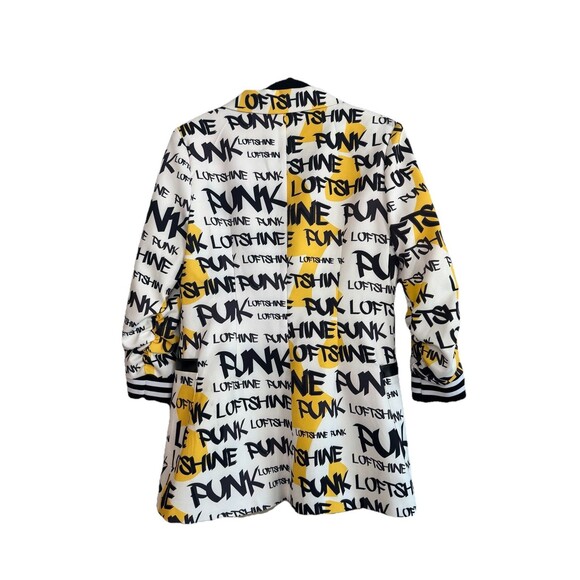 WHY Dress Rare Graffiti Print Jacket White Yellow Black Pockets 2 Buttons, Large - Picture 2 of 11